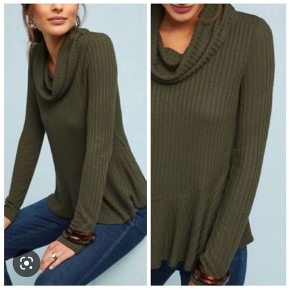 🌼 FINAL PRICE Anthropologie Maeve Dark Olive Green Cowl Neck Sweater Ribbed